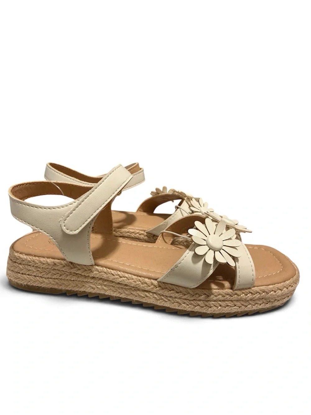 White Mountain Girls Cream Floral Strap Espadrille Sandals, size 3 new